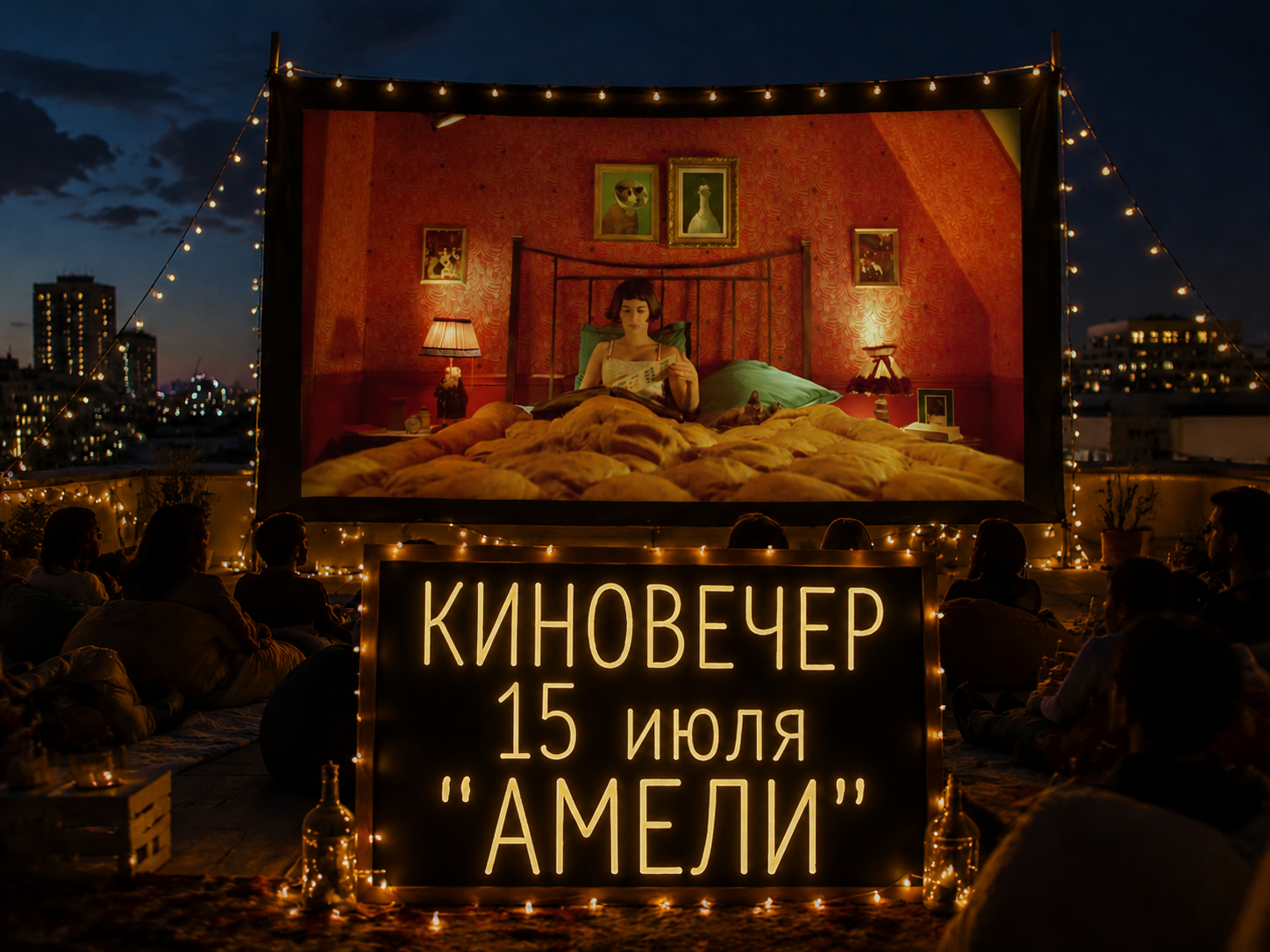 «Кино под открытым небом»: кинопоказ на крыше с попкорном и лимонадом