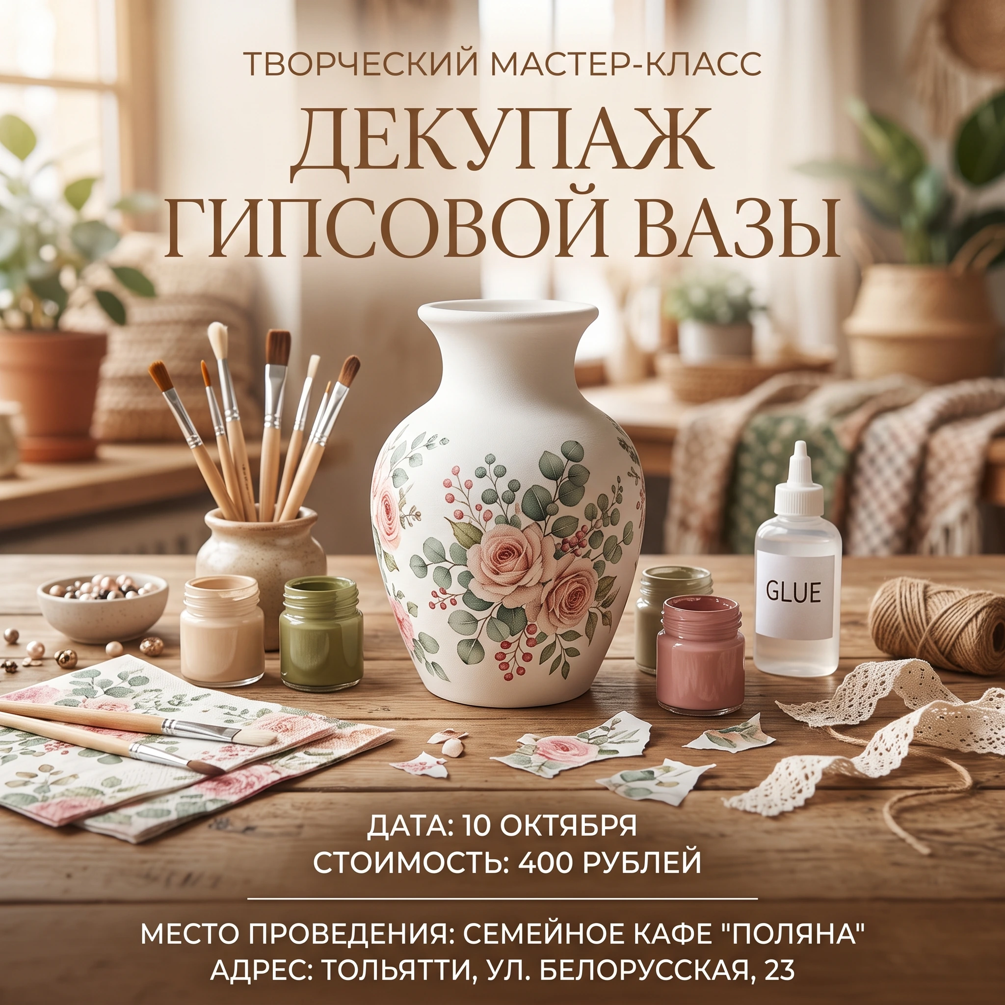 Декупаж гипсовой вазы