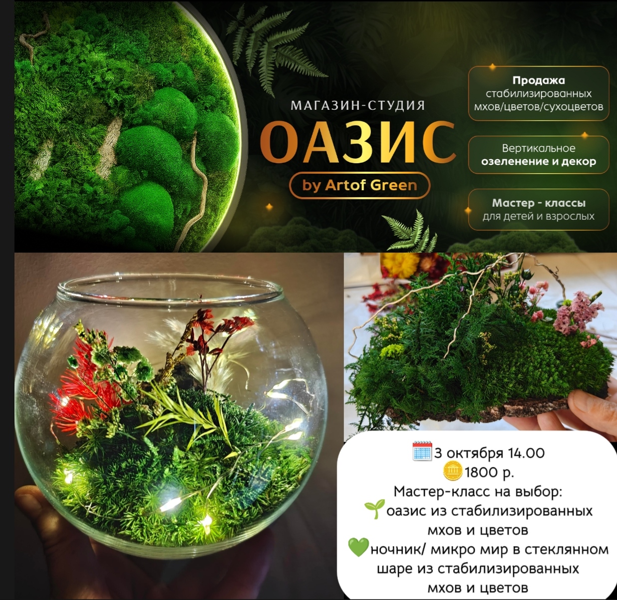 Мастер-класс со мхами и цветами